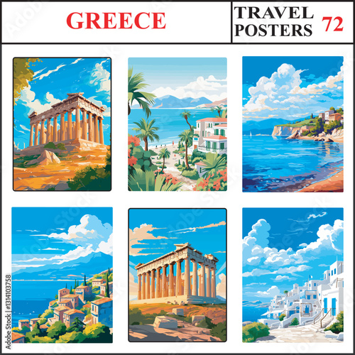 Greece Athens Crete Lefkada Travel Poster Wall Art Print Collection Set Part 72