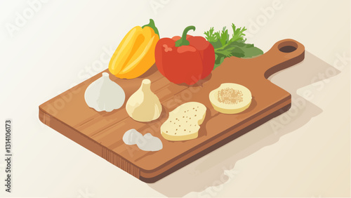 Preparing Fresh Ingredients on a Wooden Cutting Board