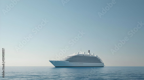 Large White Modern Luxury Yacht Sailing Calm Blue Ocean Under Clear Sky During Daytime