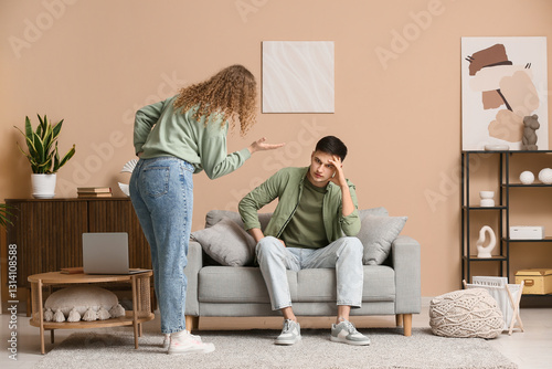 Unhappy couple quarreling a...
