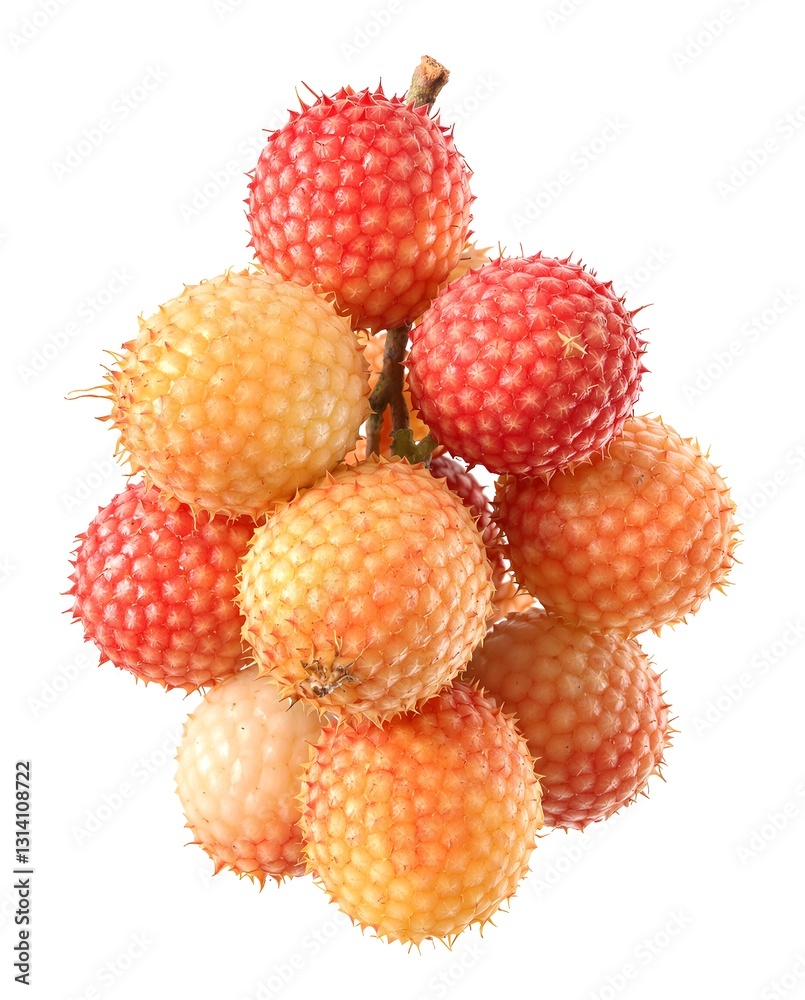 Exotic Lychee Cluster in Warm Tones Isolated on White Background: A Spiky Spring Fruit Bunch, Ideal for Tropical Juice Ads and Asian Dessert Recipe Blog Post Decoration Exotic Lychee Cluster in Warm Tones Isolated on White Background: A Spiky Spring Fruit Bunch, Ideal for Tropical Juice Ads and Asian Dessert Recipe Blog Post Decoration