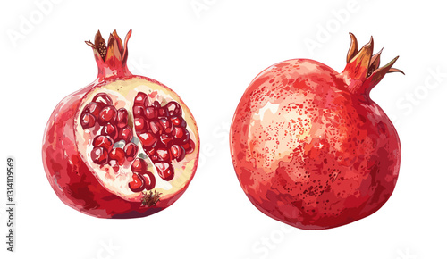 Old botanical illustration of pomegranate, vector isolated on transparent background, vintage fruit artwork, hand-drawn pomegranate, botanical engraving, classic fruit sketch
