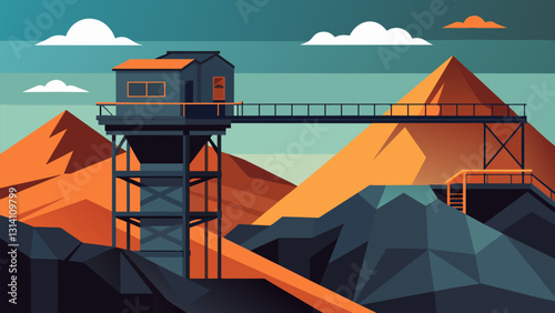 The loading facility stands at the edge of a vast coal mine providing a vital link between the mine and the outside world.. Vector illustration