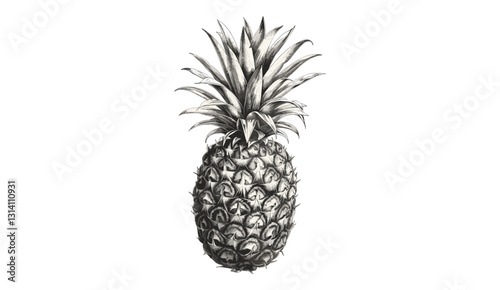 Pineapple vector, old botanical illustration, isolated on transparent background, vintage fruit drawing, tropical plant sketch, hand-drawn pineapple, exotic fruit art
