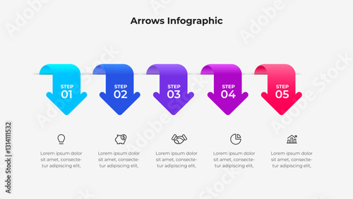 Colorful Arrows Infographic Timeline with Five Steps for Business Strategy