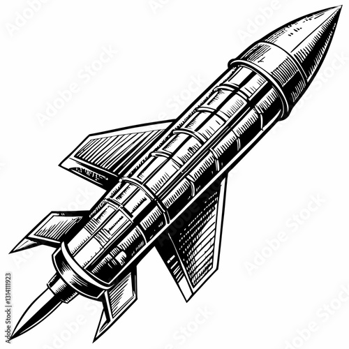 Vintage Hand Drawn Rocket Illustration Spacecraft  Art for Futuristic Designs