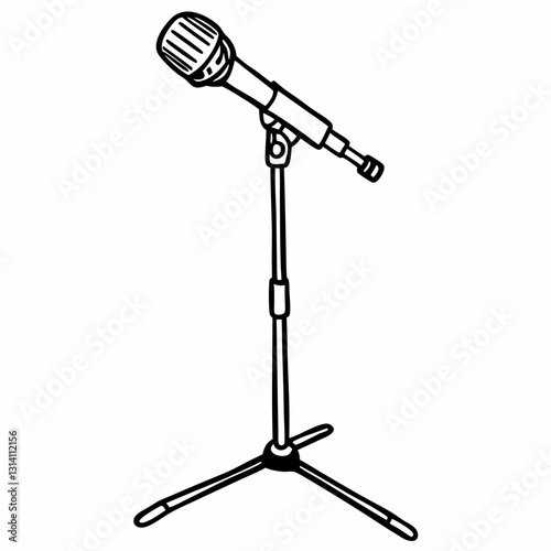 Vintage Microphone on Stand Classic Hand Drawn  Illustration for Music and Audio Themes