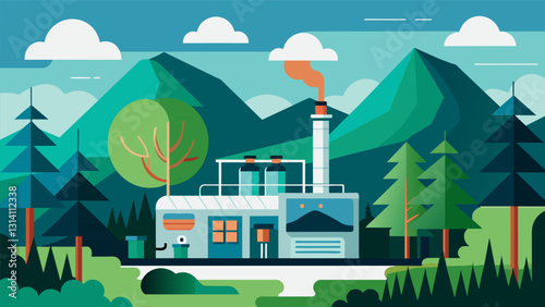 Amidst a lush forest a research facility tests the capabilities of geothermal heat pumps measuring their efficiency and potential for providing clean. Vector illustration