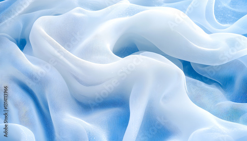 Ethereal soft fabric folds with light blue tones, creating a dreamy and smooth flowing abstract