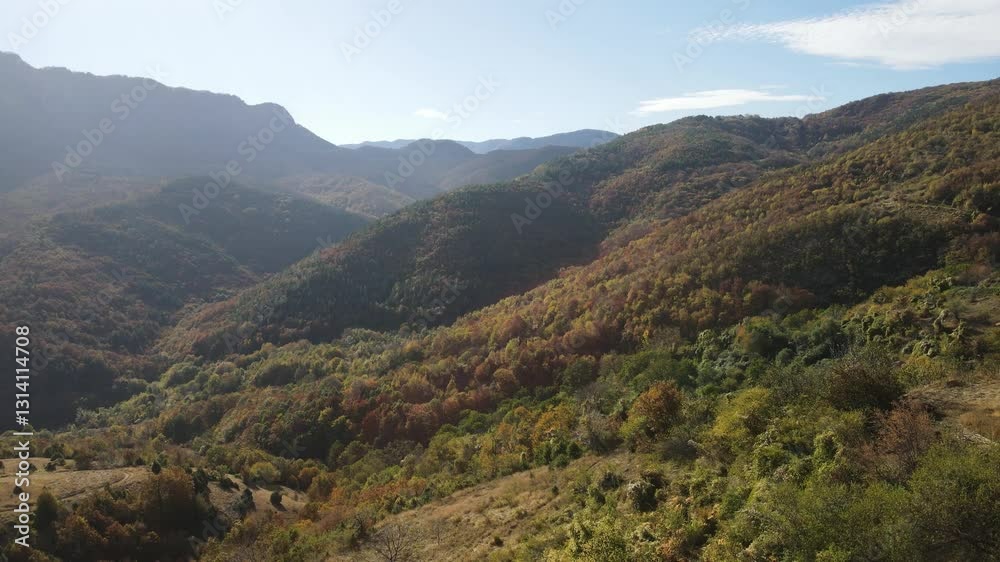Aerial Autumn view of Rhodope Mountains near Village of Oreshets, Plovdiv Region, Bulgaria