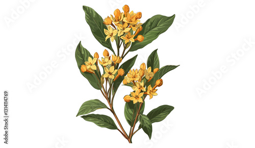 Vector old botanical illustration of sandalwood, isolated on transparent background, fragrant wood, aromatic tree, natural perfume, essential oil plant, traditional medicine, Ayurveda