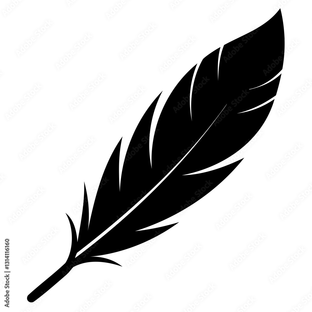 Fototapeta premium Black Feather Silhouette Vector Illustration – High-Quality Design on White or Transparent Background