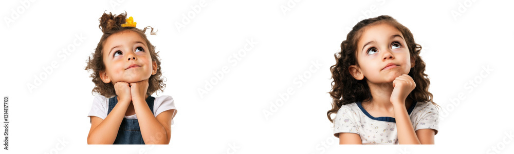two girls thinking upward on transparent background two girls thinking upward on transparent background