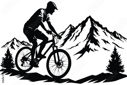Silhouette of three men riding mountain bike