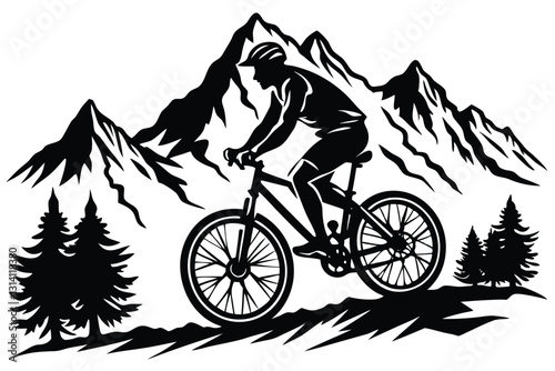 Silhouette of three men riding mountain bike