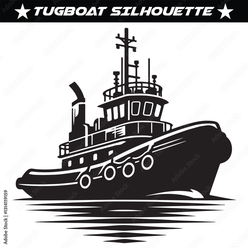Obraz premium Tugboat silhouette vector illustration design 