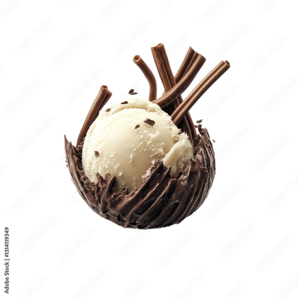 Fototapeta premium Creamy Vanilla Ice Cream Delight Chocolate Coated Sweet Treat