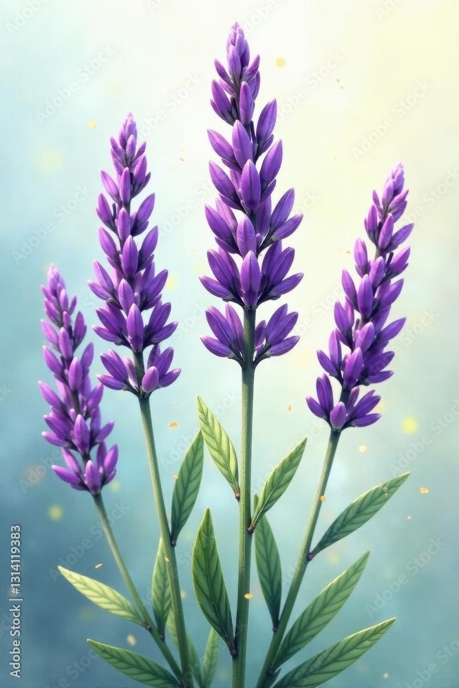 Fototapeta premium Delicate lavender sprigs, hand-drawn, Provence style , painting, graphics, herb