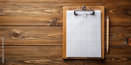 Bird's-Eye View: Rustic Wooden Scorecard Holder, Flat Lay, Copy Space