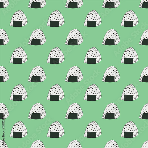 Seamless pattern with onigiri for decorative print, wrapping paper, menu, wallpaper and fabric