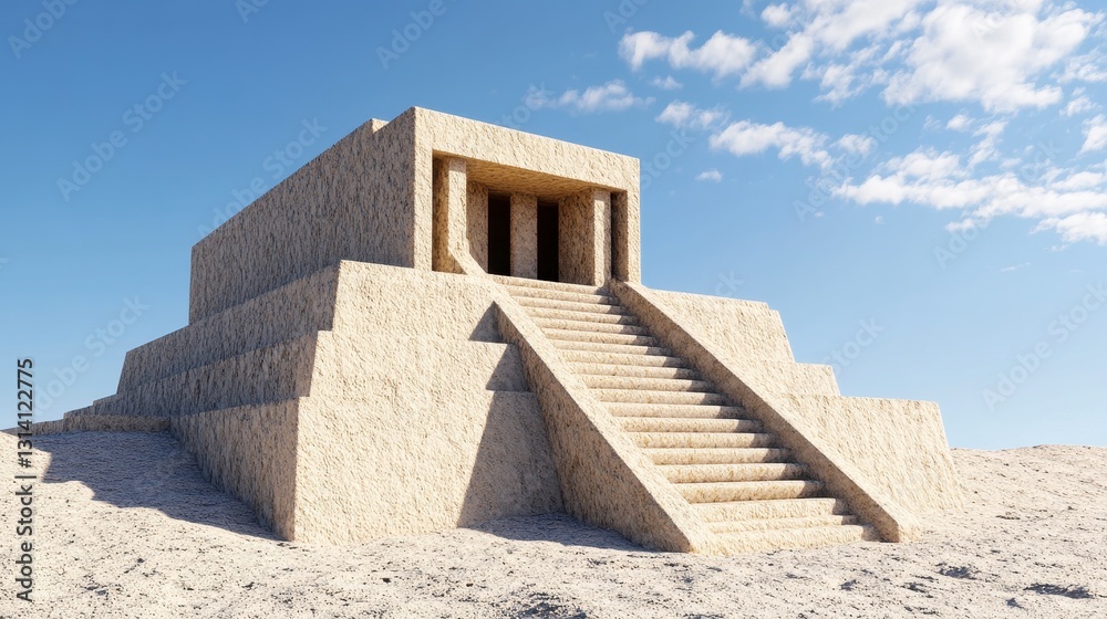 Fototapeta premium Ancient Temple Ruins on Desert Landscape Under Clear Blue Sky