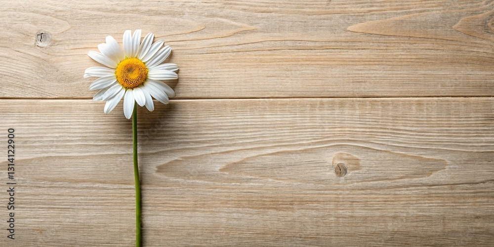 Obraz premium Chamomile Flowers Flat Lay: Wooden Background with Copy Space for Design