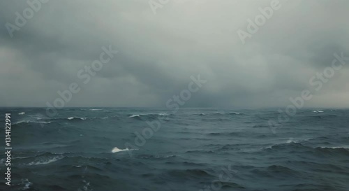 Dark Ocean Waves Under Gloomy Skies, looping 4k time-lapse virtual video animation Generated AI.