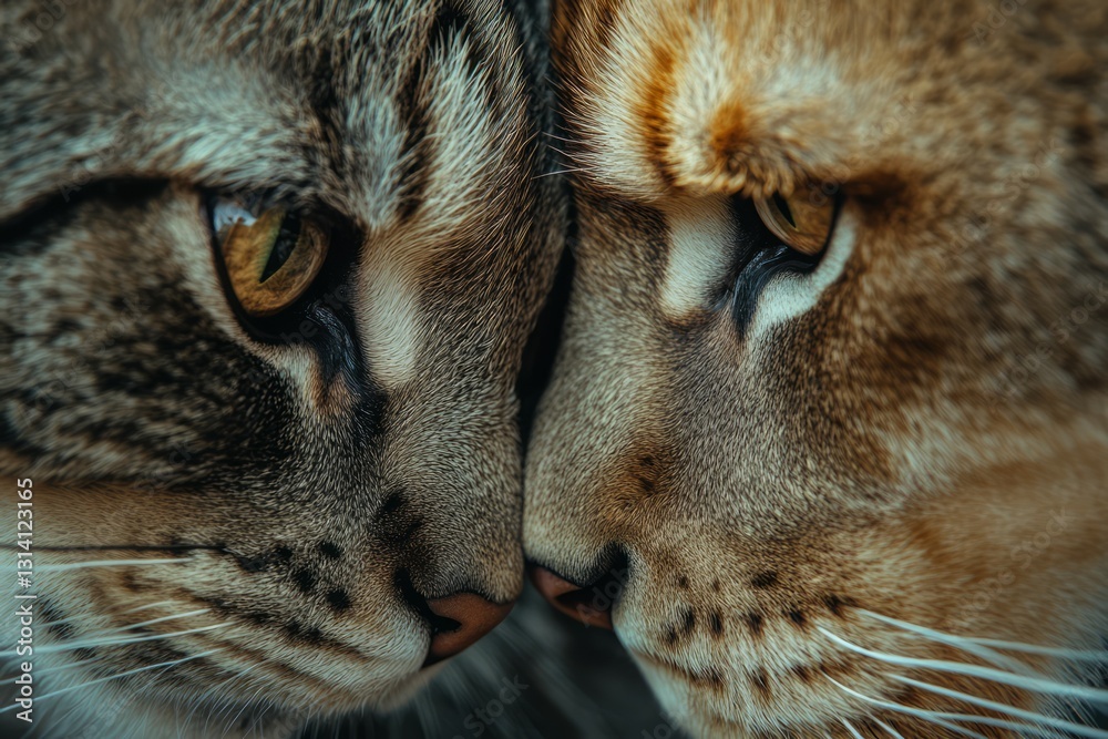 Cat and cheetah close-up with intense eye contact. AI image Cat and cheetah close-up with intense eye contact. AI image