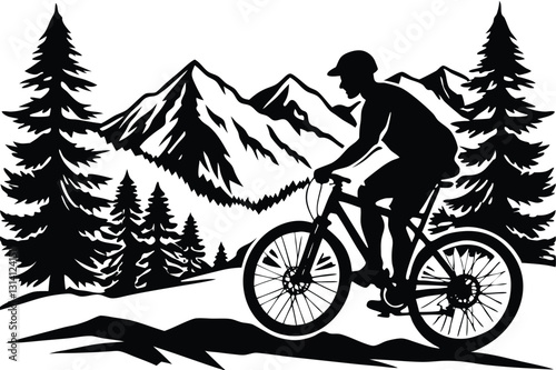 A mountain Rider ride the bike on mountain vector silhouette
