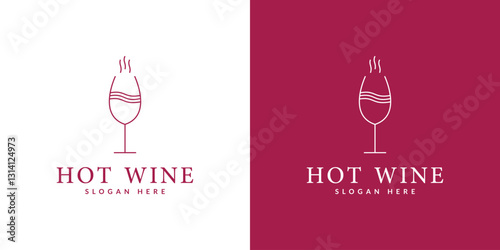 hot wine logo line art icon vector illustration