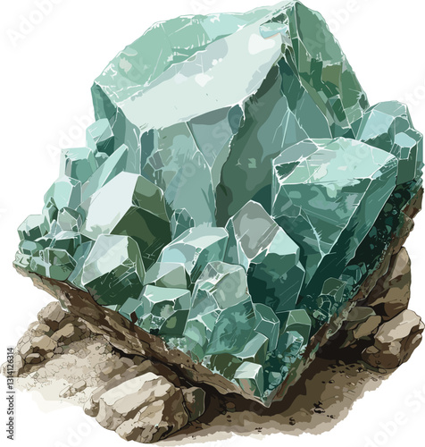 Vintage Adamite mineral vector illustration on transparent background, old-style drawing, rare crystal, gemstone sketch, hand-drawn ore, antique engraving, geology art