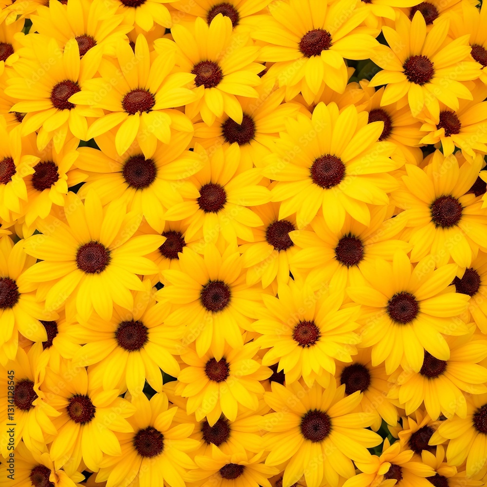 Fototapeta premium Vibrant yellow sunflowers, close-up floral pattern, dense arrangement