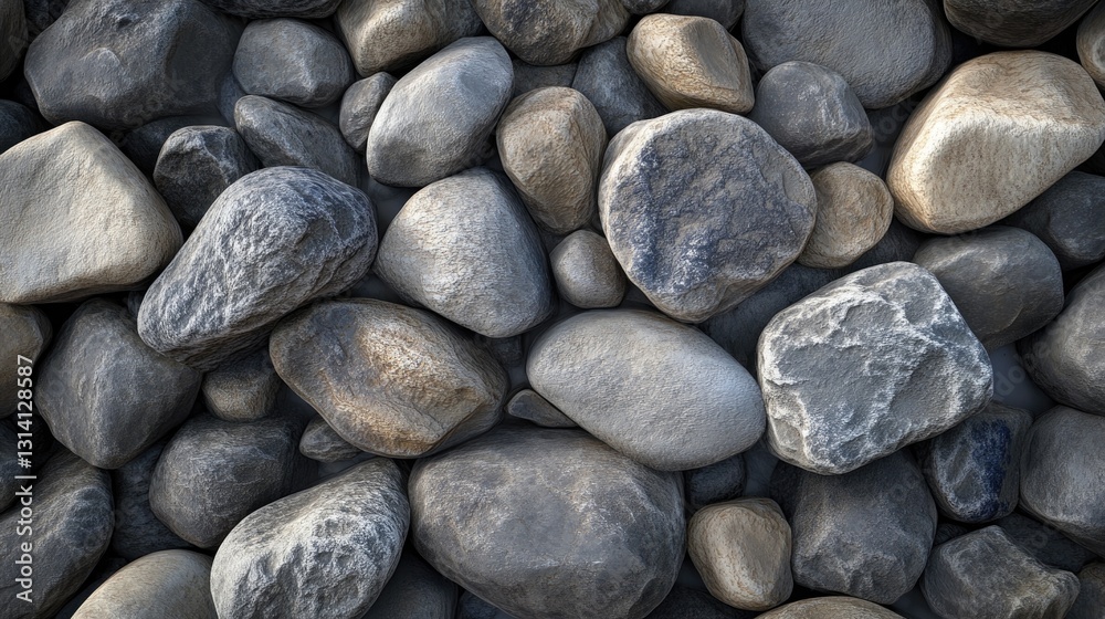 A close up photograph showing many smooth and gray rocks A close up photograph showing many smooth and gray rocks