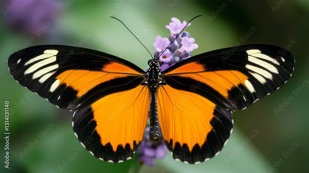 Vibrant Orange Butterfly on Purple Flowers in Natural Habitat Vibrant Orange Butterfly on Purple Flowers in Natural Habitat