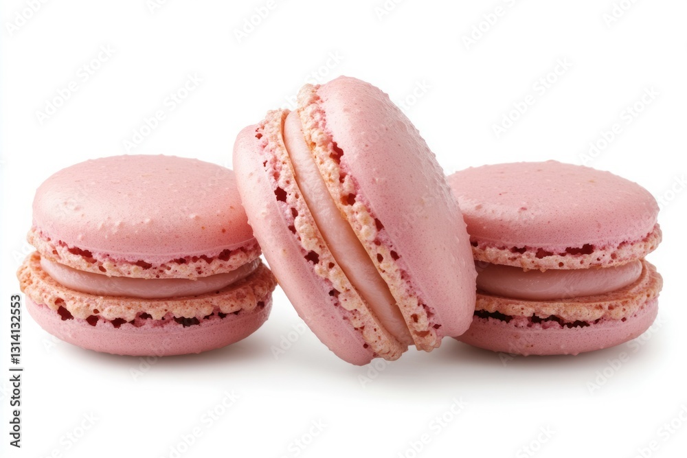 Few pink macarons on solid white background. AI image Few pink macarons on solid white background. AI image