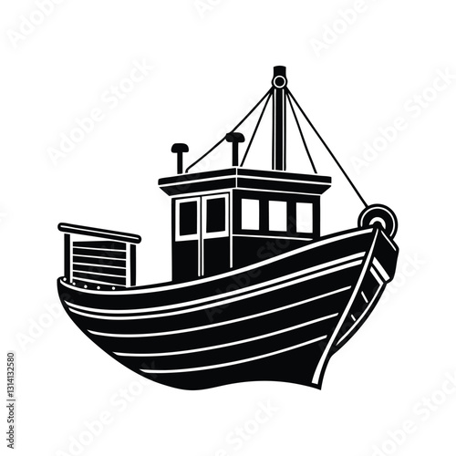 Fishing boat silhouette isolated on white background