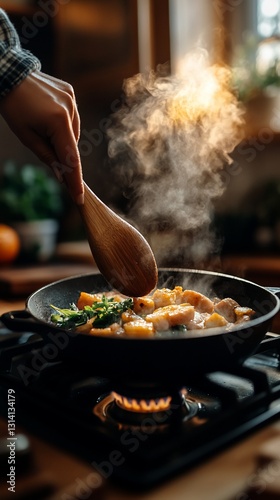 Delicious Home Cooked Meal Savory Dish Wooden Spoon Cooking Food Photography