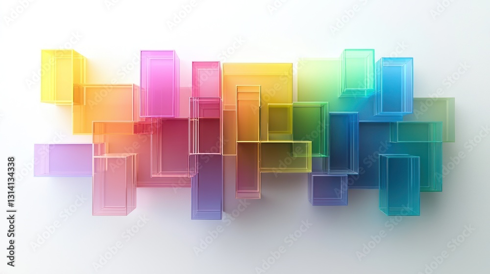 Colorful translucent cubes arranged in an abstract pattern on a white background. Colorful translucent cubes arranged in an abstract pattern on a white background.
