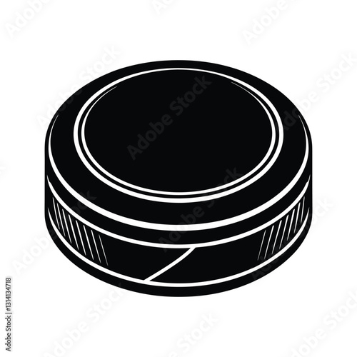 Round hockey puck design silhouette isolated on white background
