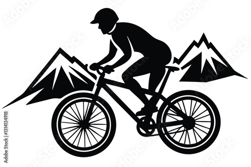 Mountain biker ride vector silhouette