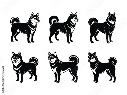 Set of Japanese Spitz dog illustrations silhouette isolated on white background