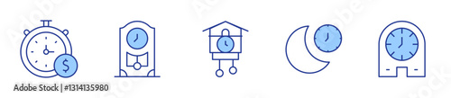 wall clock, table clock, countdown, sleep. Clock Icon vector illustration. Line Duotone style. Editable stroke