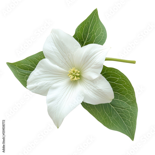 Trillium Elegance: A pristine trillium flower, with its three delicate white petals and vibrant green leaves, radiates purity and natural beauty