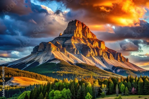 Majestic Crowsnest Mountain: Alberta's dramatic panoramic peak, a breathtaking close-up landscape. photo