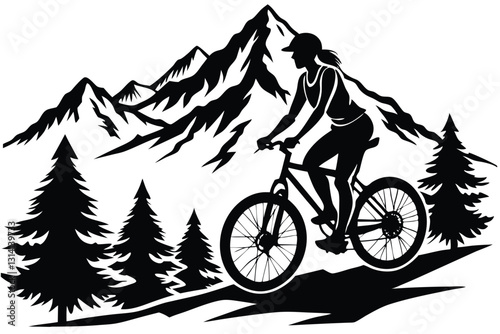 Mountain bike downhill vector silhouette white background