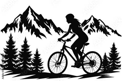 Mountain bike downhill vector silhouette white background
