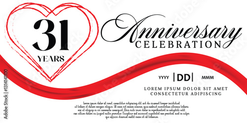 Vector 31th anniversary celebration logo lovely red ribbon abstract vector on white background design template illustration.