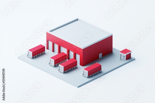 3D storage facility icon, minimalist warehouse infrastructure design with clear lines on white background.