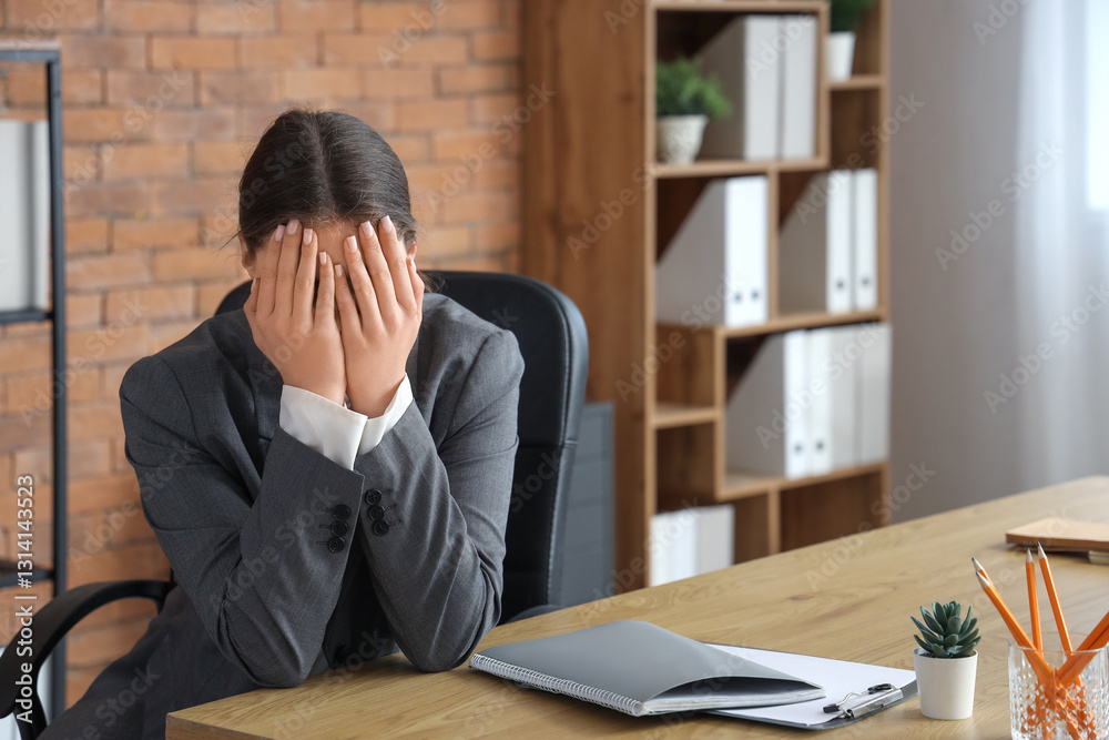 Young businesswoman having panic attack at table in office Young businesswoman having panic attack at table in office