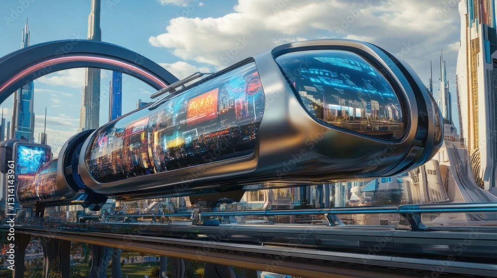 Obraz premium Futuristic Hyperloop Transportation System in a Modern Cityscape